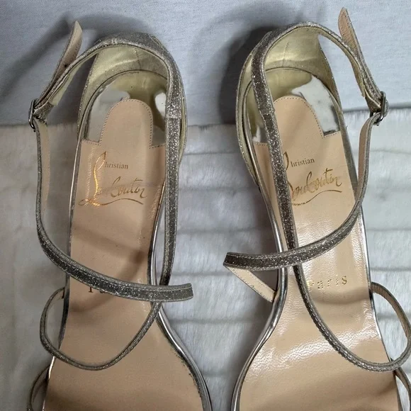CHRISTIAN LOUBOUTIN Authentic Silver Strappy Sandals - Picture 8 of 15